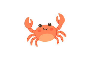 Cute crab with smiling face. Flat, an Animal Illustration by GraphiShop