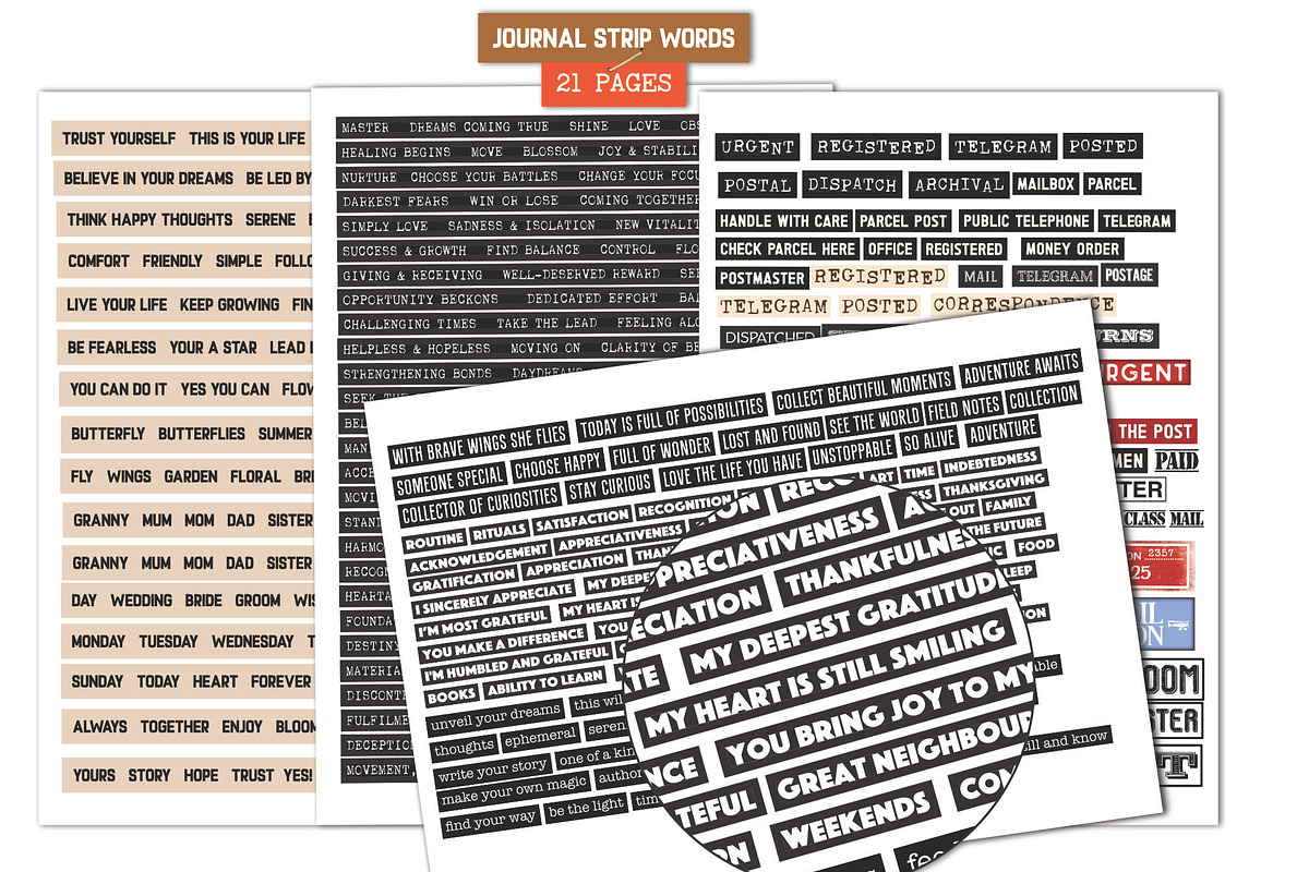 Journal Wordstrip Sentiment Sheets, a Decorative Illustration by Soaring Bird Designs (Photo 1 of 2)