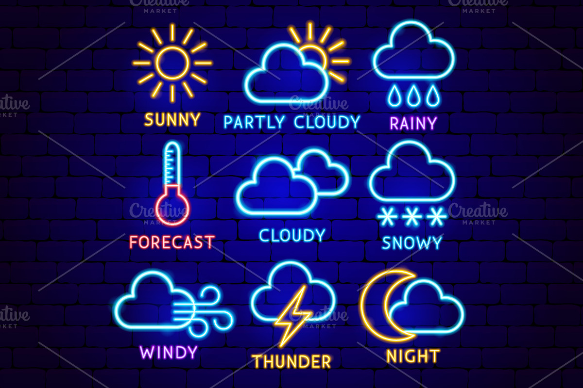 Weather Neon Vector Icons Set, an Outline Icon by Anna_leni (Photo 9 of 11)