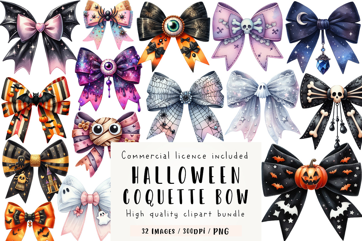 Halloween Coquette Bow Clipart, an Illustration by CreationArt (Photo 1 of 5)