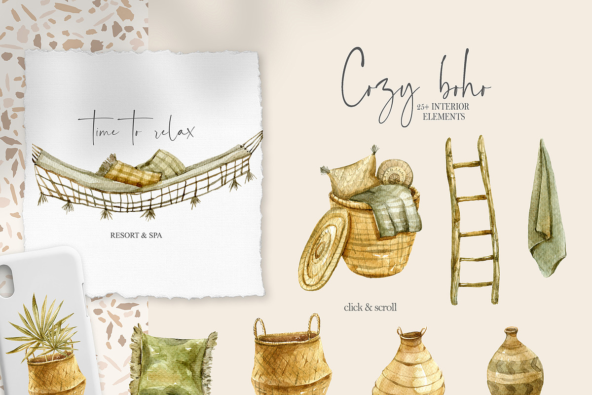 SALE! Watercolor COZY BOHO set, an Illustration by Tiana Geo (Photo 8 of 8)