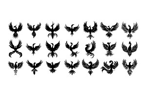 Phoenix logo black ink vector set, an Object Illustration by Onyx