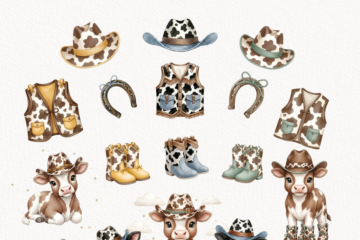 Cowboy Hareford Cow Western Baby, an Animal Illustration by Invite to Clipart (Photo 2 of 7)