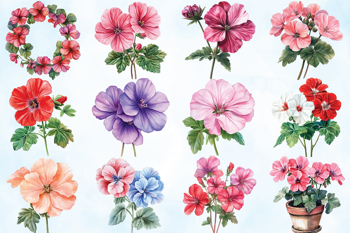 Geranium Flower Watercolor Clipart, an Illustration by Craft Nest (Photo 4 of 5)