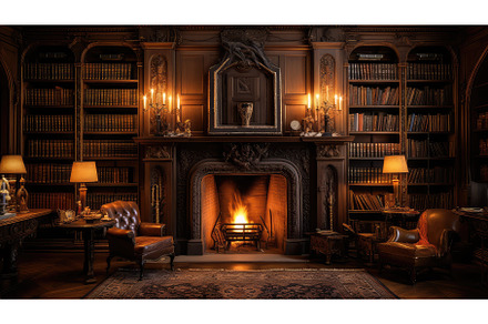 warmth fireplace library ai, a School & Education Photo by pikepicture