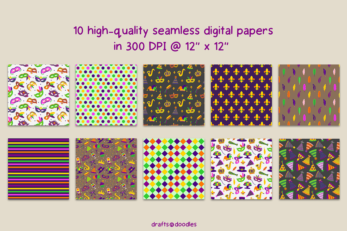 Mardi Gras Parade Graphics Set, a Pattern Graphic by Drafts n Doodles (Photo 4 of 12)