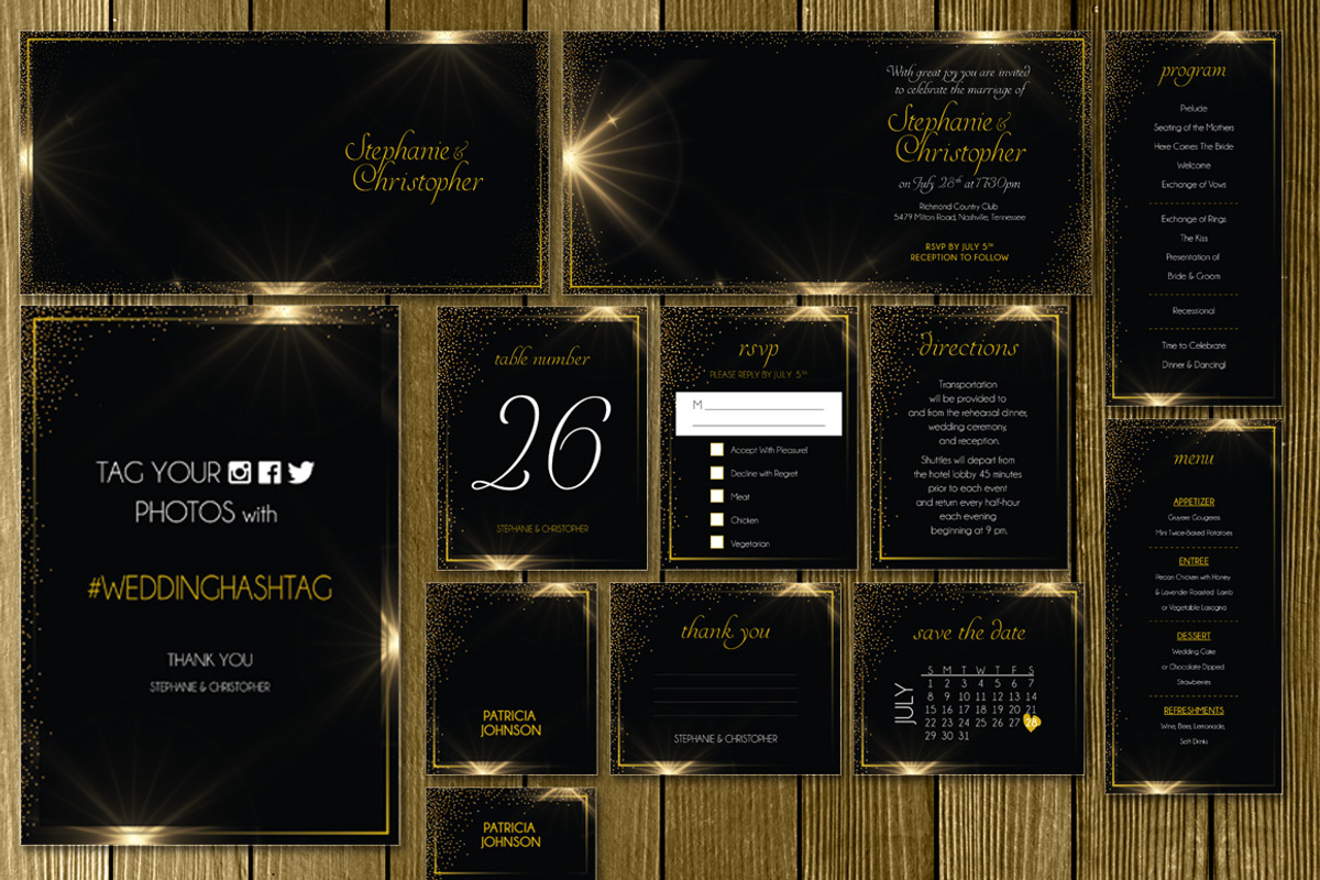 Black Gold Wedding Invitation Suite, an Invitation Template by Elegrad Design Agency (Photo 3 of 9)