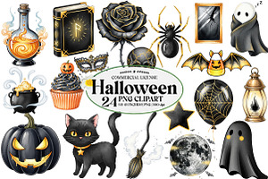 Creepy Black and Gold Halloween png, an Illustration by Watercolor design
