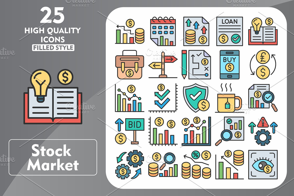 25 Stock Market Line Filled Icons, an Icon by Pexelpy