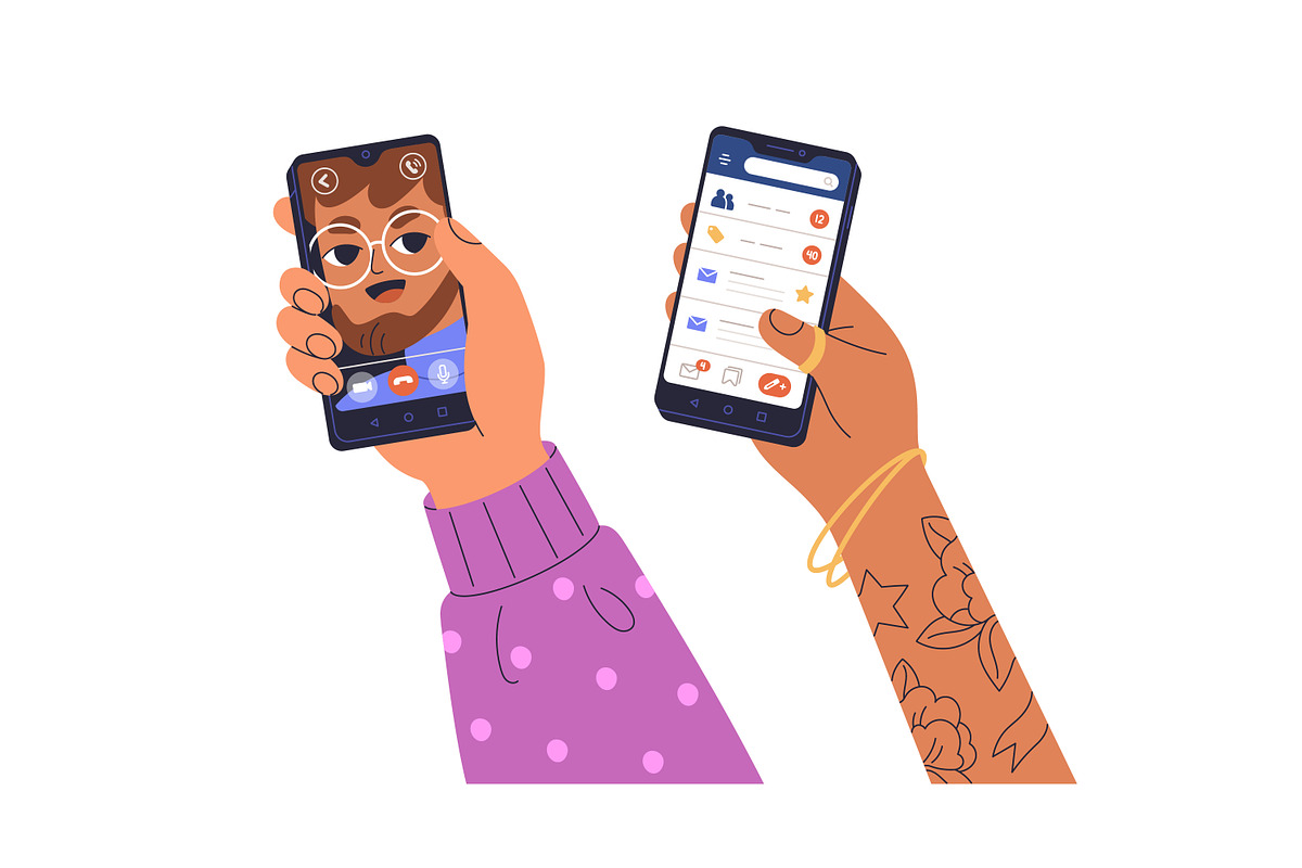 Hands holding smartphones set, a Technology Illustration by Good Studio (Photo 4 of 4)