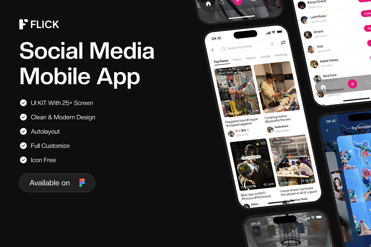Flick - Social Media UI KIT, a Device Mockup by Odama (Photo 1 of 6)