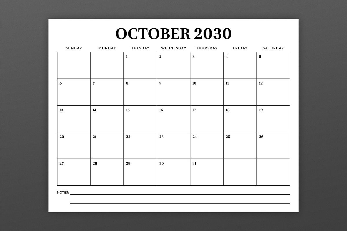 2030 8.5 x 11 Inch Calendar Template, a Stationery Template by Running With Foxes (Photo 4 of 5)