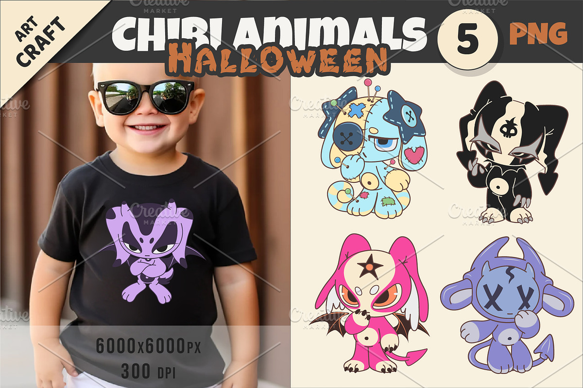 Chibi animals 10 Halloween. Tshirt., an Animal Illustration by KENO Mascots (Photo 1 of 4)