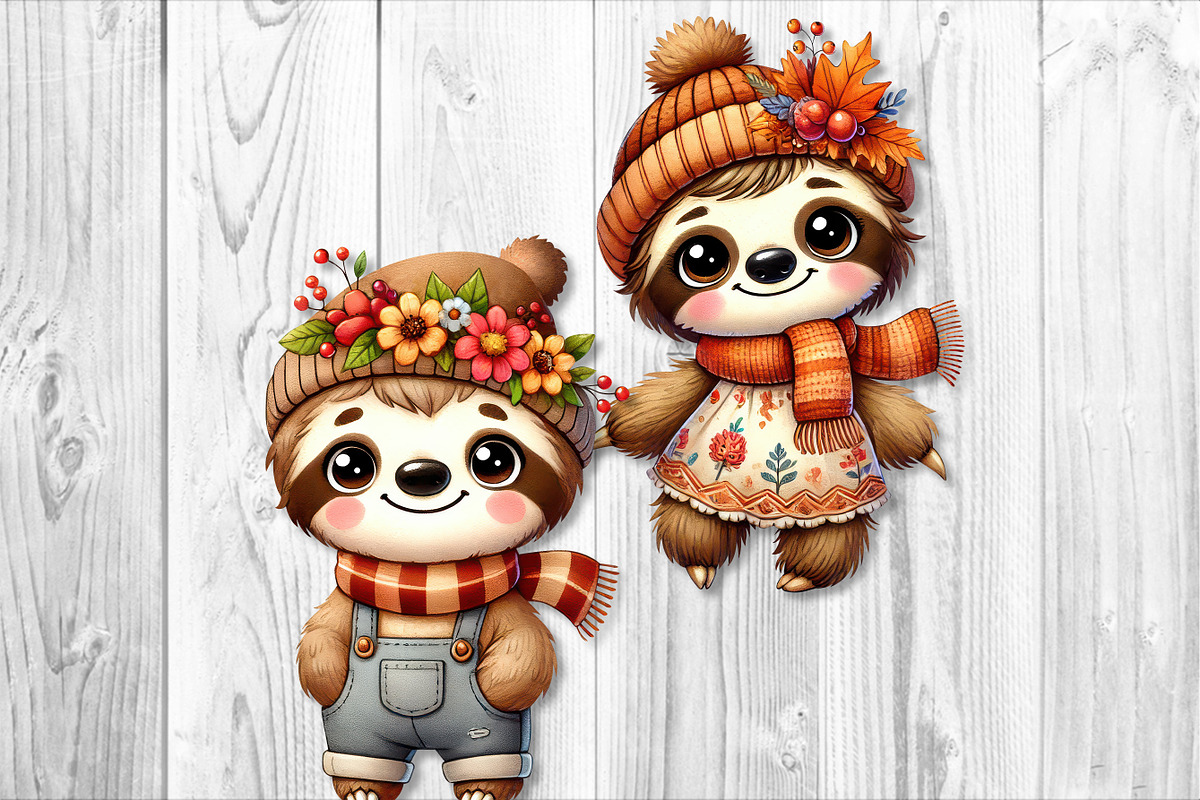Cute Autumn Sloth Clipart Set, a Seasonal Illustration by V Design Creator (Photo 5 of 9)