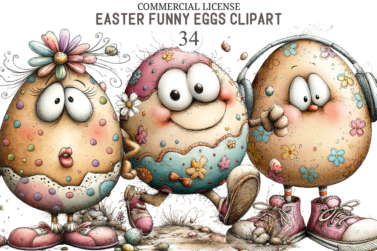 Whimsical Easter Funny Eggs Clipart, an Illustration by designcity5 (Photo 1 of 5)