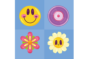 four hippie culture icons, an Object Illustration by studiogstock