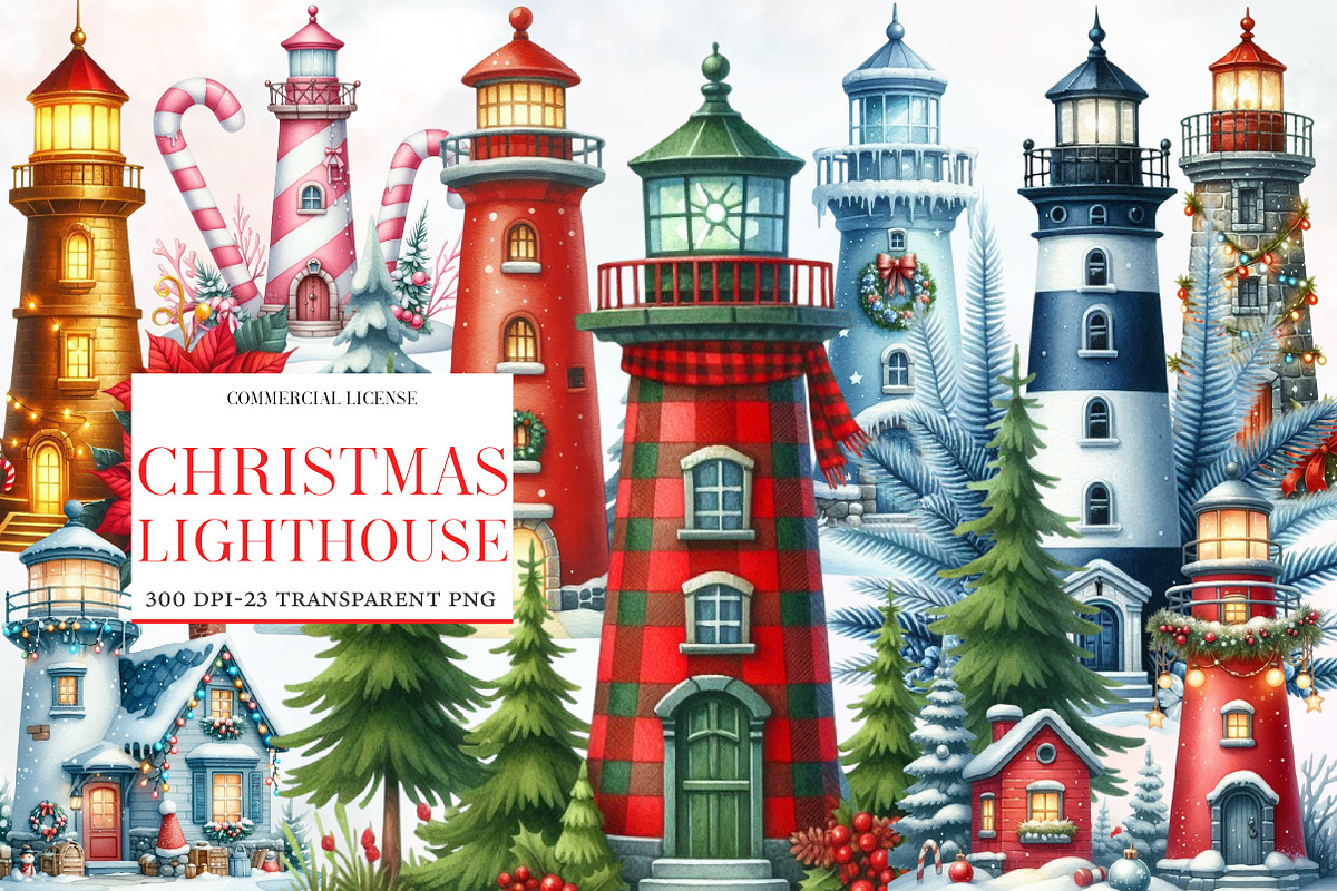 Christmas Lighthouse clipart, an Illustration by Designworld (Photo 1 of 6)