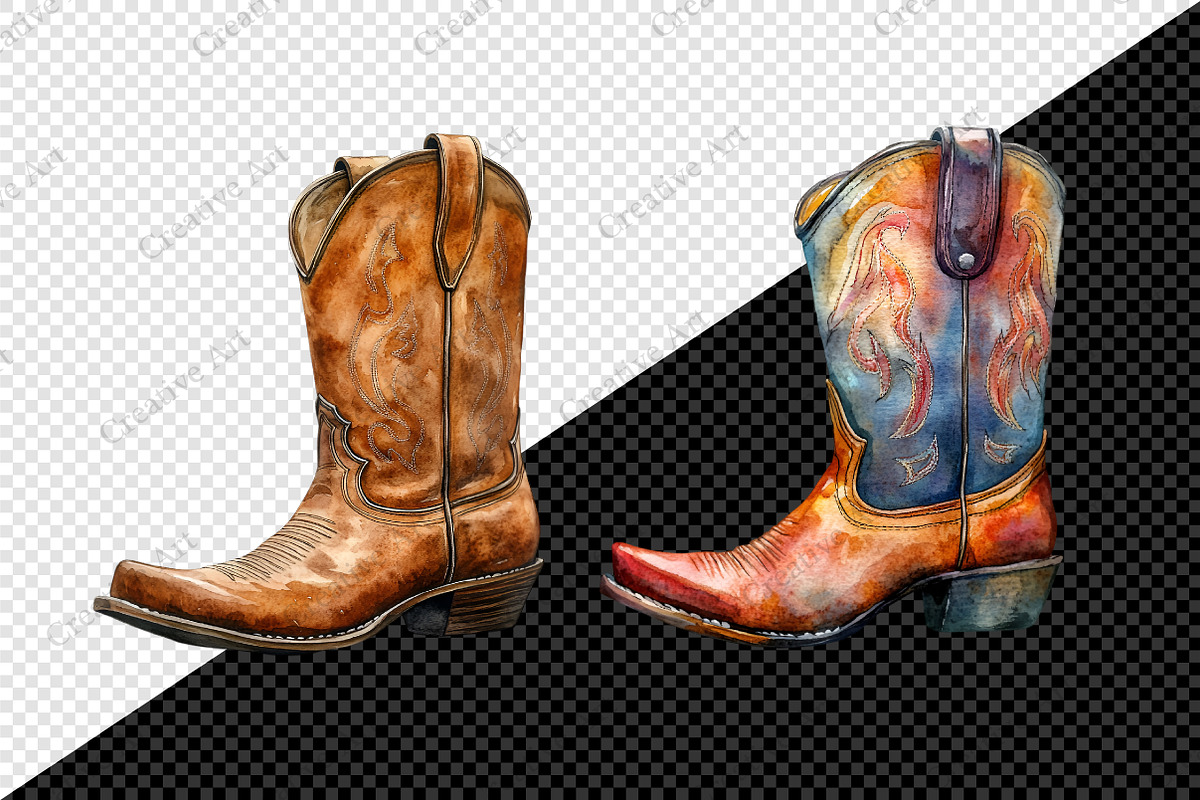 Western Boots Watercolor Clipart, an Illustration by Creative Art (Photo 9 of 10)