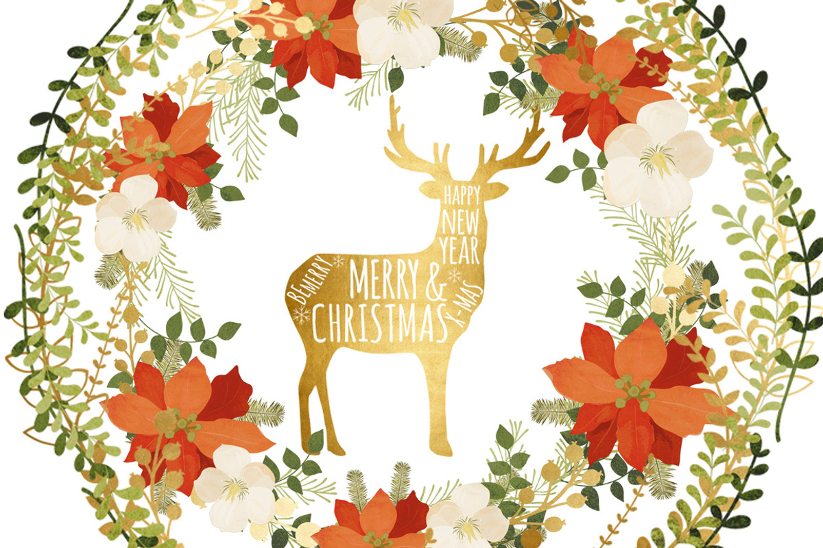 20% OFF! Floral Gold Christmas Pack, an Illustration by Chus Moreno Studio (Photo 3 of 7)