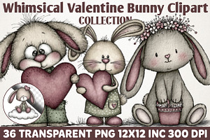 Whimsical Valentine Bunny Clipart, an Illustration by RobertsArt