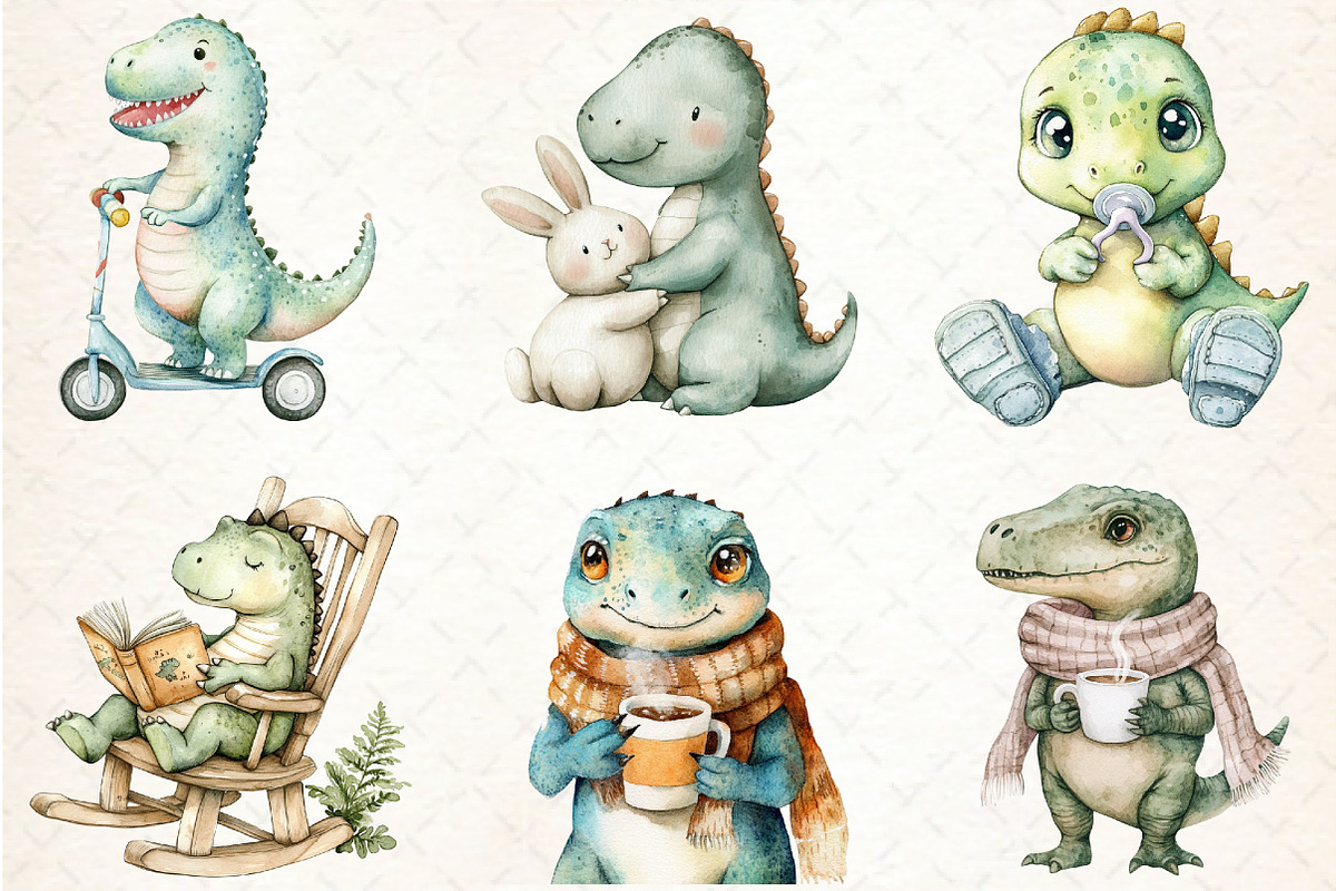 Watercolor Dinosaur Clipart, an Illustration by Libby Wishes (Photo 6 of 9)