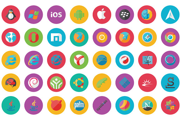 45 Browser And Os Flat Icon Set