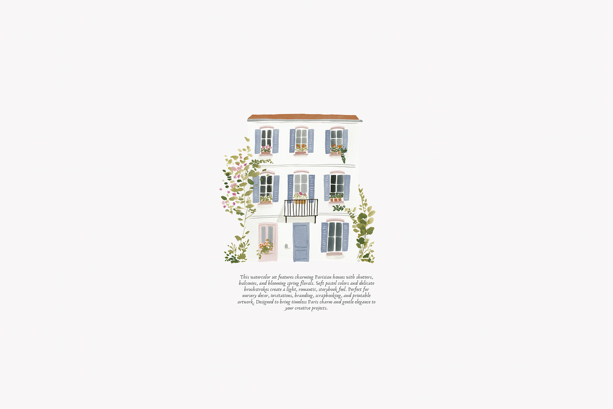 parisian spring houses watercolor, a Decorative Illustration by Patishop Art (Photo 4 of 10)