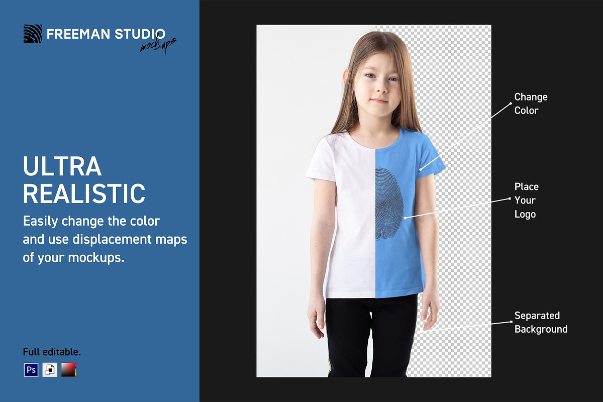 Kid's T-Shirt Mock-Up Set, a Shirt Mockup by Freeman Studio (Photo 3 of 15)