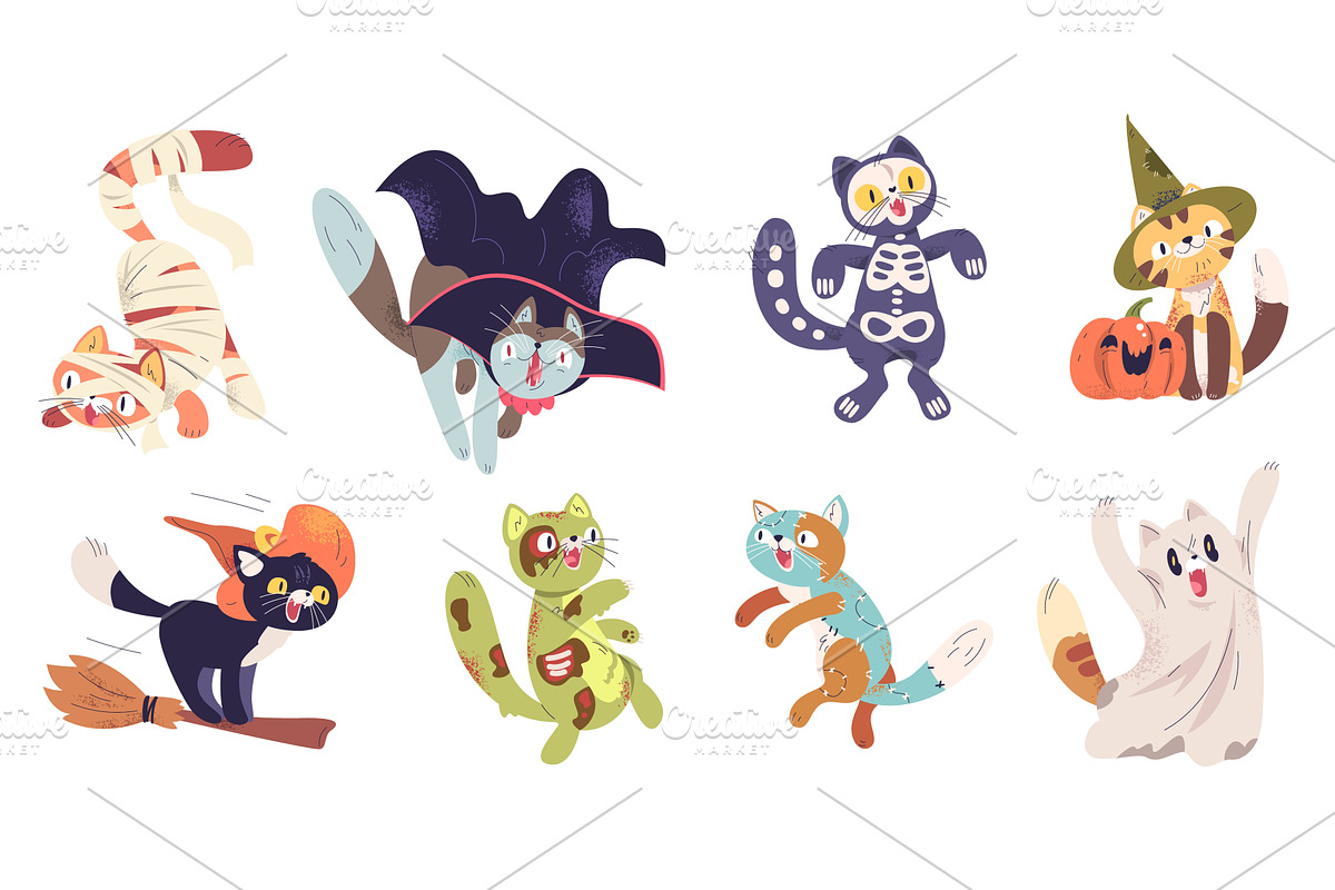 Halloween cats. Cartoon cute kawaii, an Animal Illustration by Stock-Smart-Start