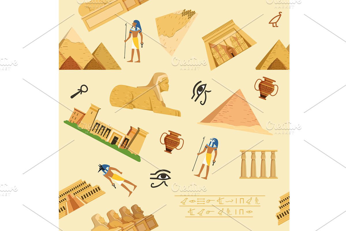 Egypt pattern. seamless background, an Illustration by Onyx