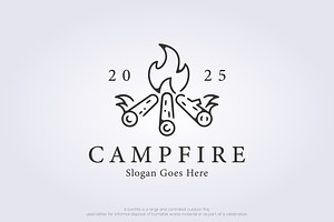 line campfire logo icon symbol vecto, a Branding & Logo Template by Lodzrov