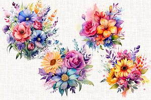 Vivid Colorful Watercolor Flowers