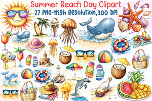 Summer Beach Day Clipart, an Illustration by Sublimation Artist
