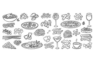 Doodle italian food. Tasty cuisine, a Food Illustration by Valerie Bodnar