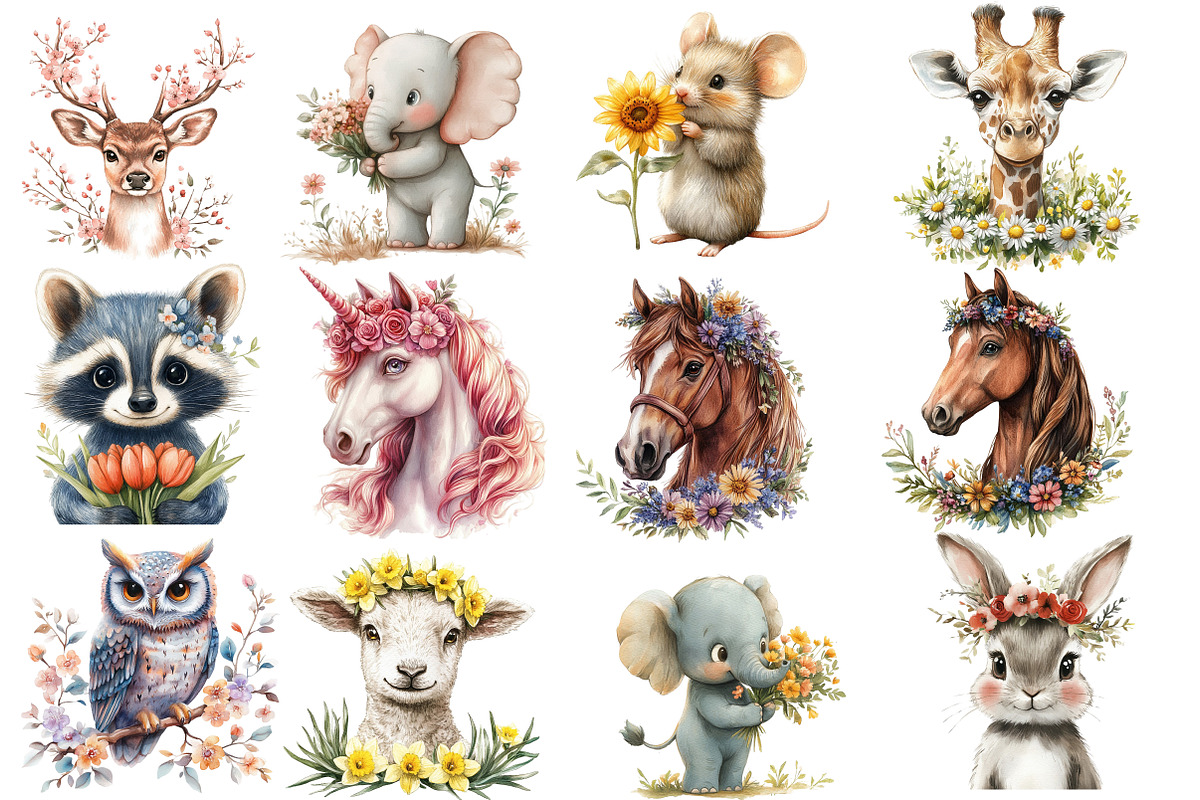 Floral Animals Clipart, an Illustration by Designworld (Photo 4 of 6)