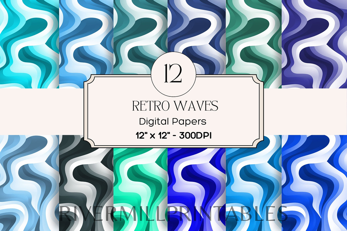 Seamless Retro Waves Backgrounds, a Background Graphic by Rivermill Printables (Photo 1 of 2)
