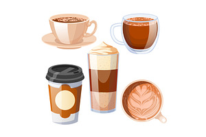 Coffee Cafe Cup Set Cartoon Vector