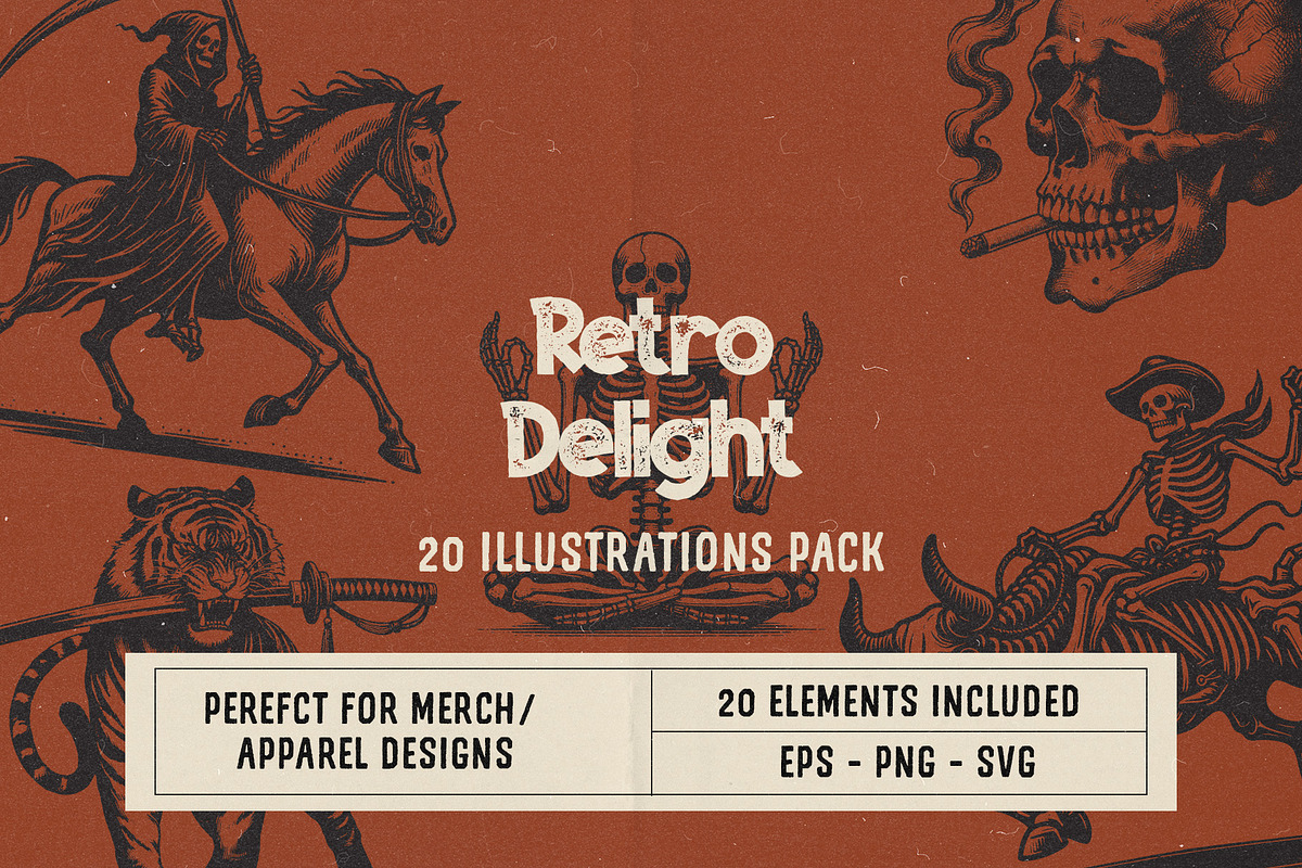 Retro Delight: 20 Illustrations Pack, an Illustration by elliazidi.designs (Photo 1 of 8)