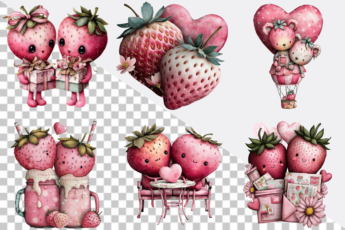 Valentine Strawberry Clipart Bundle., an Illustration by SVGArt (Photo 4 of 8)