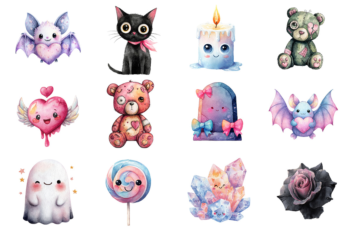 Kawaii Pastel Goth Clipart, an Illustration by Design Market (Photo 2 of 3)