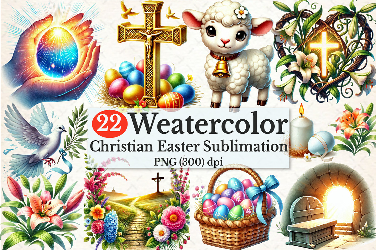 Watercolor Christian Easter Clipart, a Seasonal Illustration by Rose Art (Photo 1 of 7)