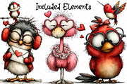Whimsical Valentine Birds Clipart, an Illustration by cherrydesign (Thumbnail 2 of 4)