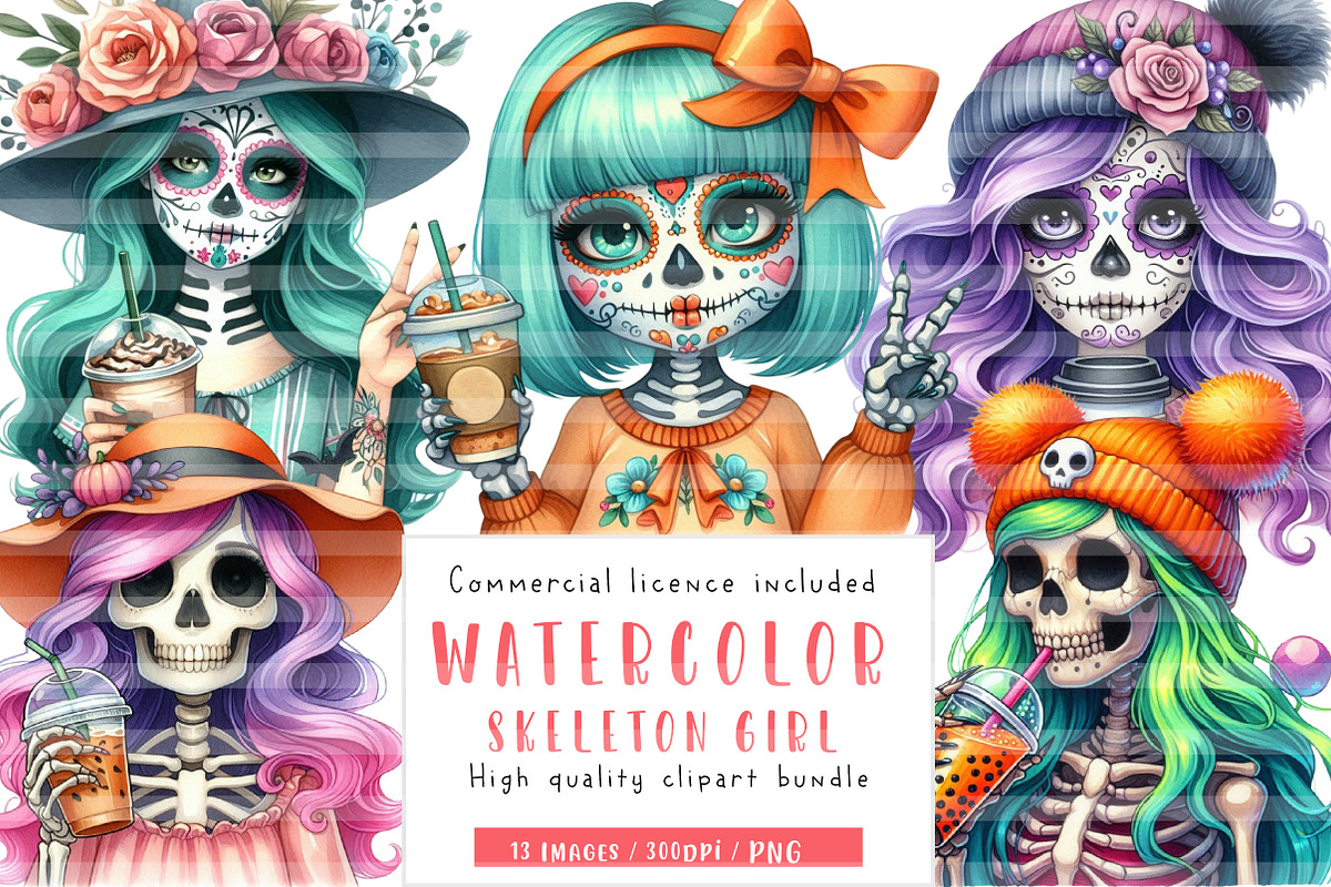 Cute Skeleton Girl PNG Clipart, an Illustration by CreationArt (Photo 1 of 3)