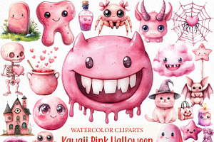 Kawaii Pink Halloween Clipart Bundle, an Illustration by Craft Nest