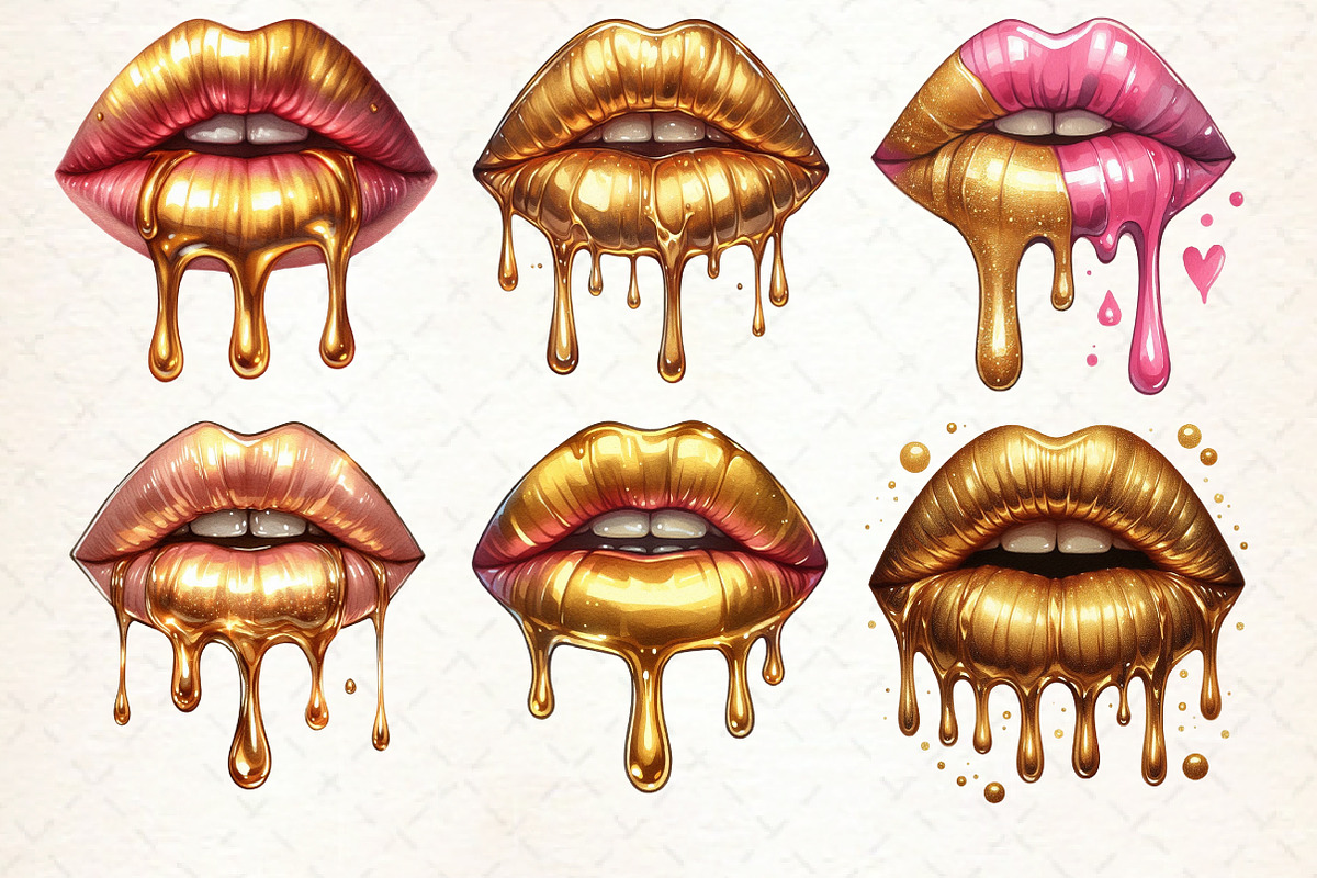 Golden Lips PNG, an Illustration by Libby Wishes (Photo 3 of 8)