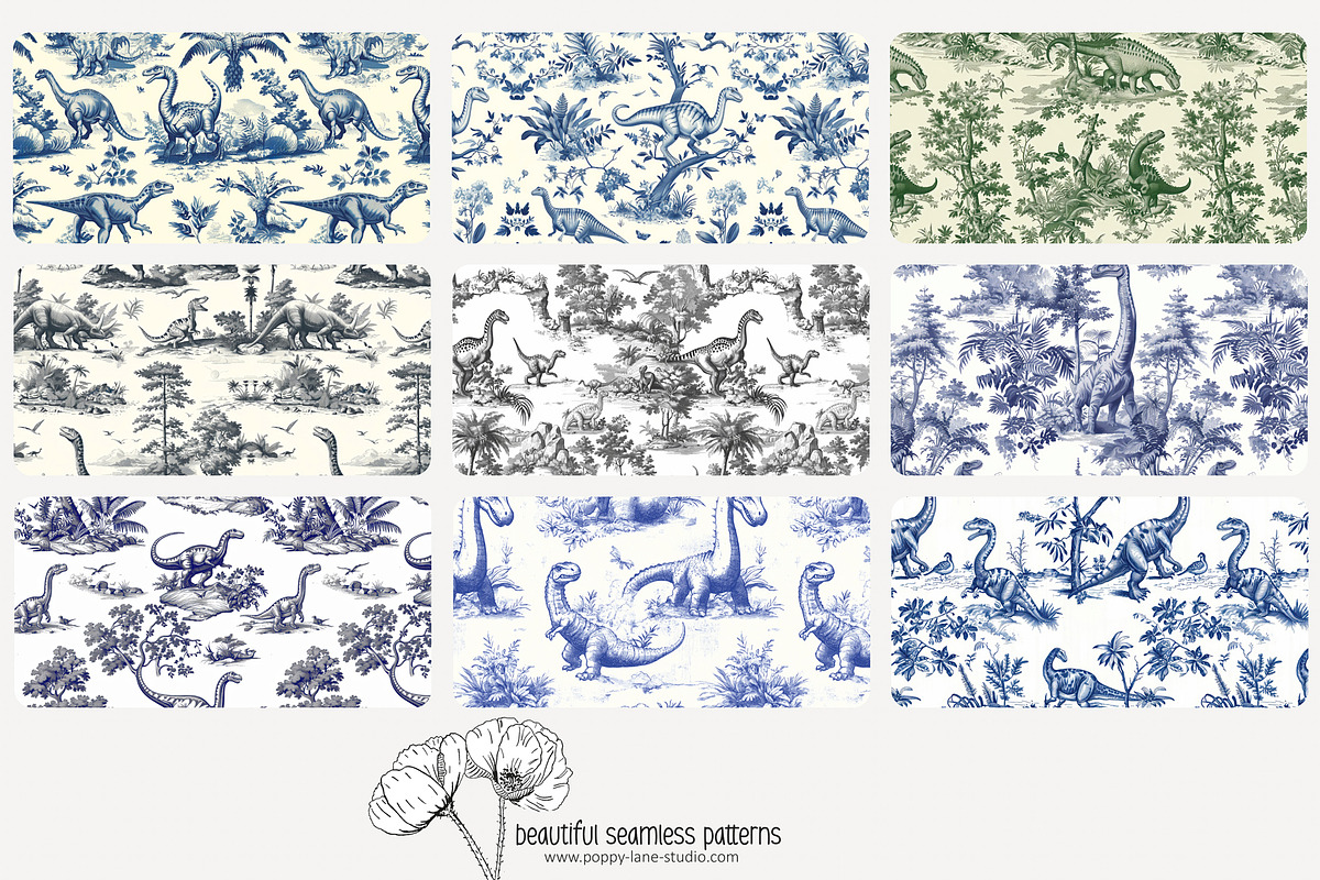 70 dinosaur toile seamless pattern, a Pattern Graphic by Poppy Lane Studio (Photo 4 of 10)