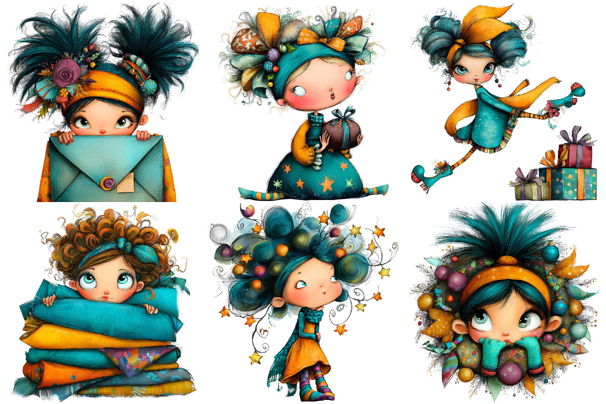 Whimsical Christmas Girl Clipart, an Illustration by Pixels.Craft (Photo 4 of 5)