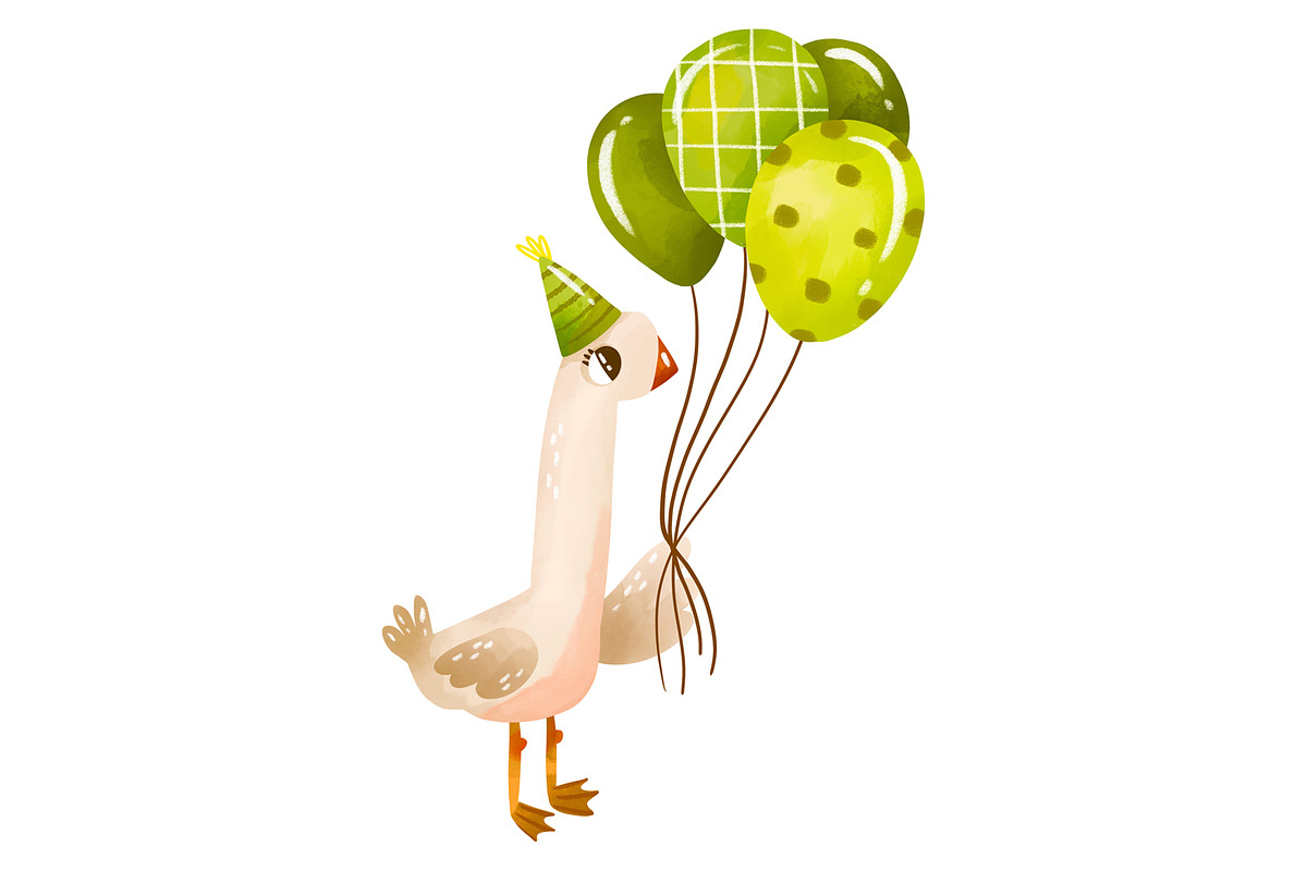 Green Birthday Goose Clipart Set, an Animal Illustration by the_myro (Photo 3 of 10)