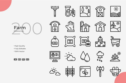 Farm Outline Icons, an Outline Icon by Bloodline