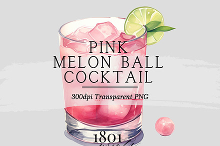 Pink Melon Ball Cocktail, a Food Illustration by 1801Prints